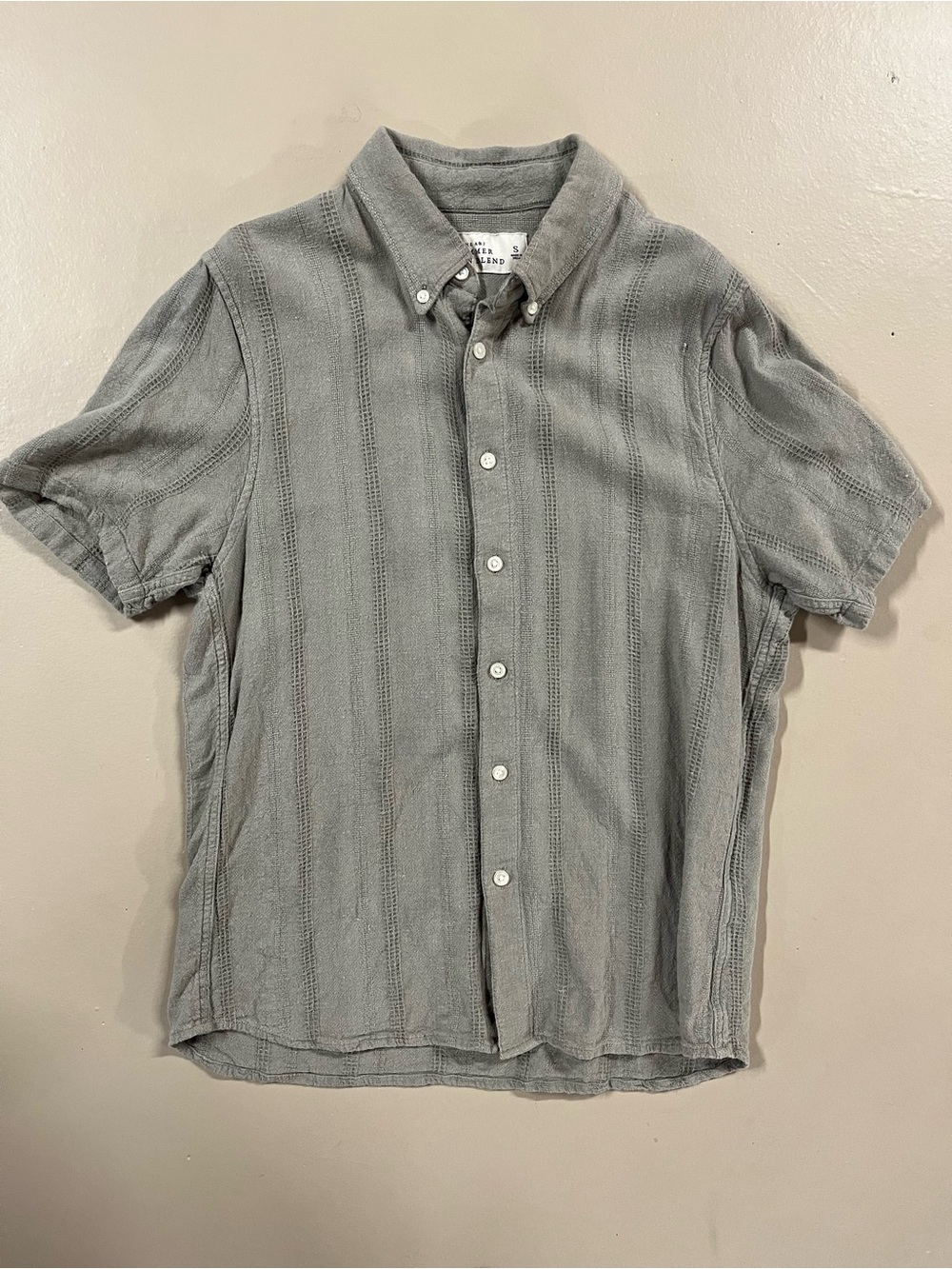 Abercrombie Linen Blend Short Sleeve Button Up Green Olive